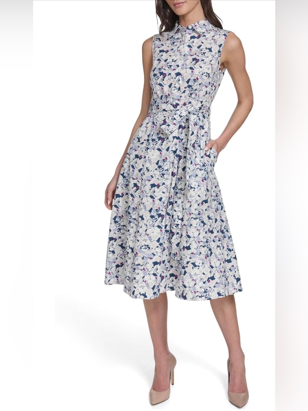 NWT Calvin Klein Floral Cotton A-Line Midi Shirt Dress Size 6